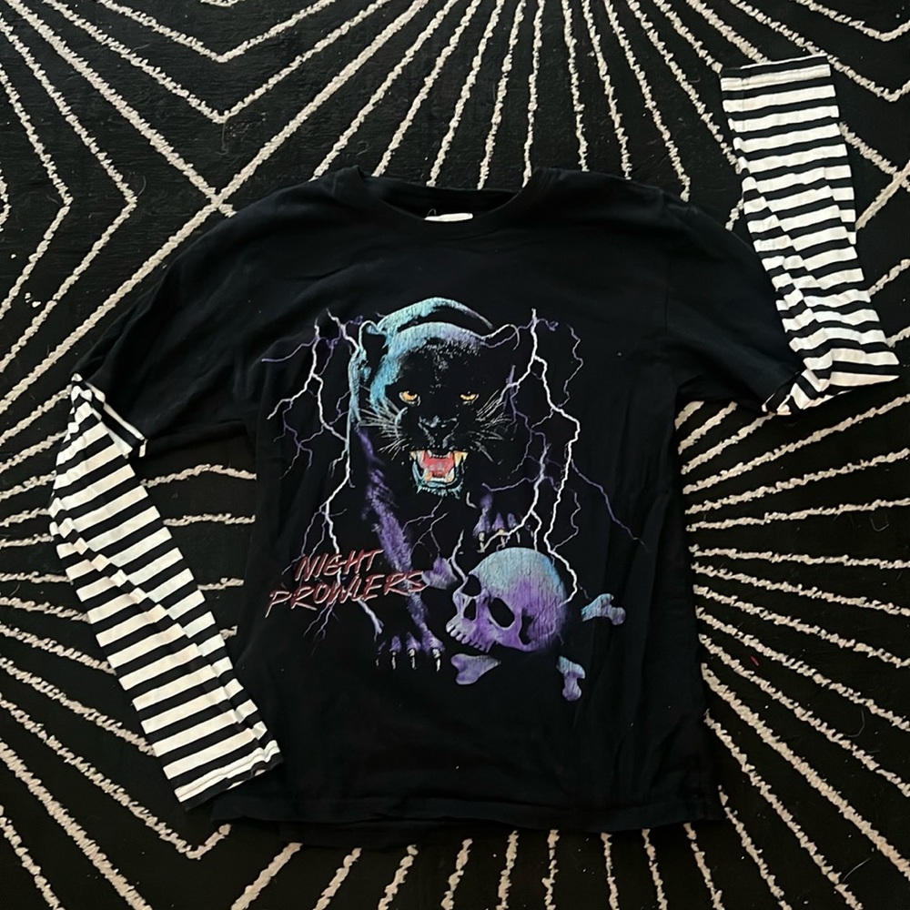 Night Prowler Panther Skull PacSun Long Sleeve Striped Shirt